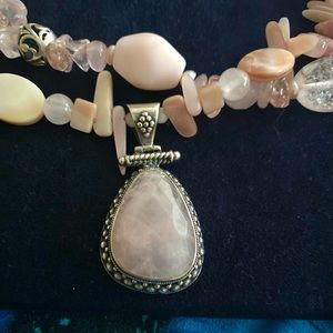 Sterling Silver Pink Semiprecious Stone Necklace
